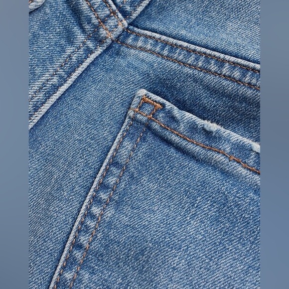 Express Mid Rise Medium Wash Belted Baggy Tapered Jeans 8R - Picture 10 of 13